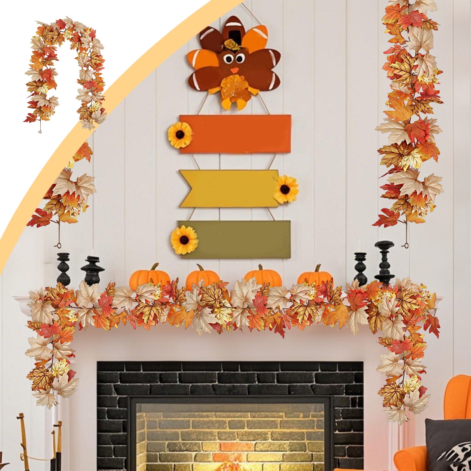 Fall Garland Decor Halloween Artificial Leaf Garland Rattan Hanging ...
