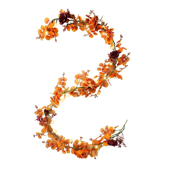 Fall Garland Eucalyptus Rose Vine Plastic Realistic & Flexible for Stair Mantel Dining Table Thanksgiving Decorations Fall Decorations for Home by MPOISVA