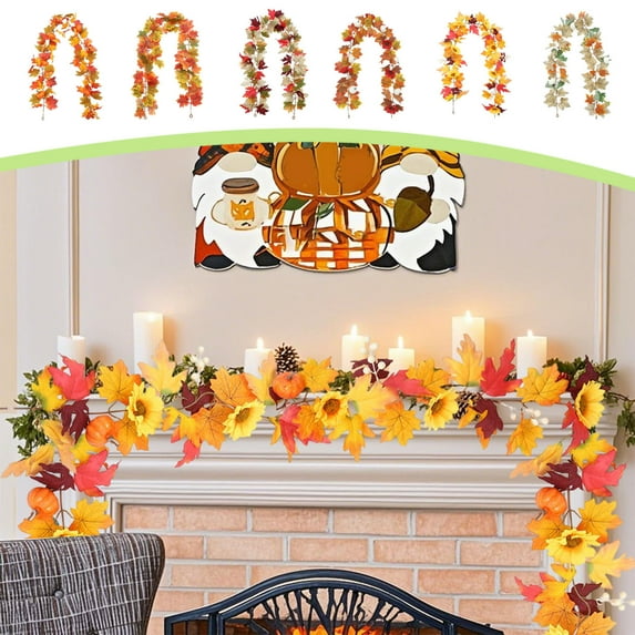 Fall Garland Fall Decor Fall Leaves Garland Fall Garland for Mantle Halloween Thanksgiving Christmas Artificial Leaf Garland Hanging Pumpkin Maple Leaf Garland Indoor Outdoor Home Party Fireplace