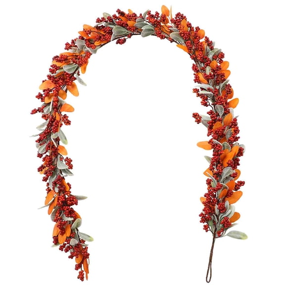 Fall Garland for Fireplace Mantel, Artificial Pumpkin Vine with Maple Leaves and Berries, 70.8In Bendable Rattan Fall Decorations for Thanksgiving and Halloween, Outdoor Porch Window Fence Decor