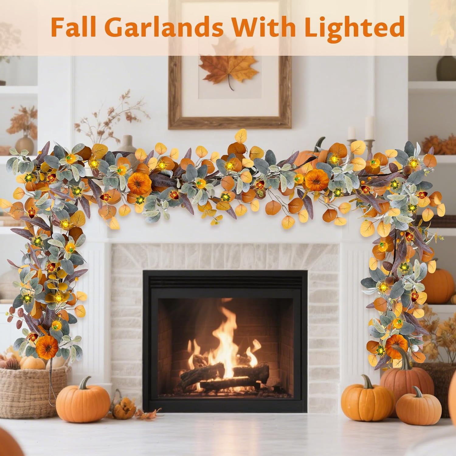Fall Garland with Lights, 6FT Fall Leaves Garlands, Artificial ...