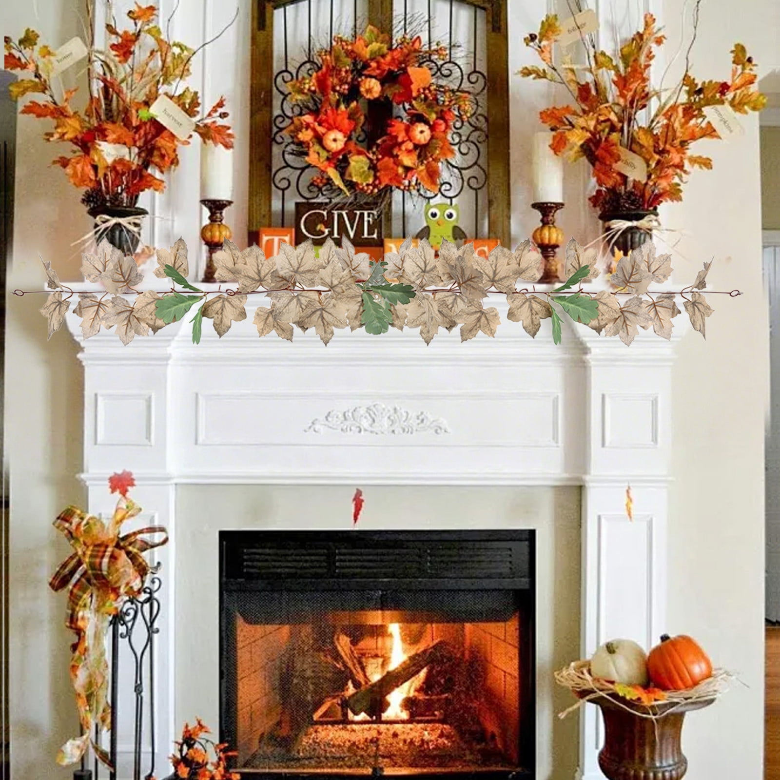Fall Garland for Mantle Fireplace 3.28Ft Outdoor Autumn Leaves Decor ...