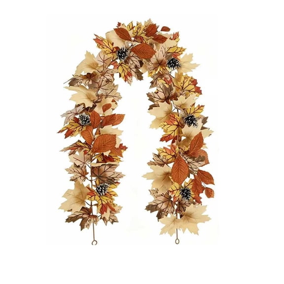 Fall Garland for Mantle, Halloween Garland for Mantle 69 Inch Faux Maple Leaf Pumpkin Accent Vine, for Fall Front Door Decor, Front Porch Halloween Decor, Indoor Fall Home Accent,