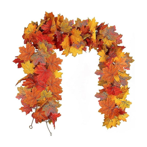 Fall Garland Maple Leaf, 5.74ft Hanging Vine Garland, Artificial Autumn Foliage Garland Thanksgiving Decor, for Home Wedding Fireplace Party Christmas (Orange)