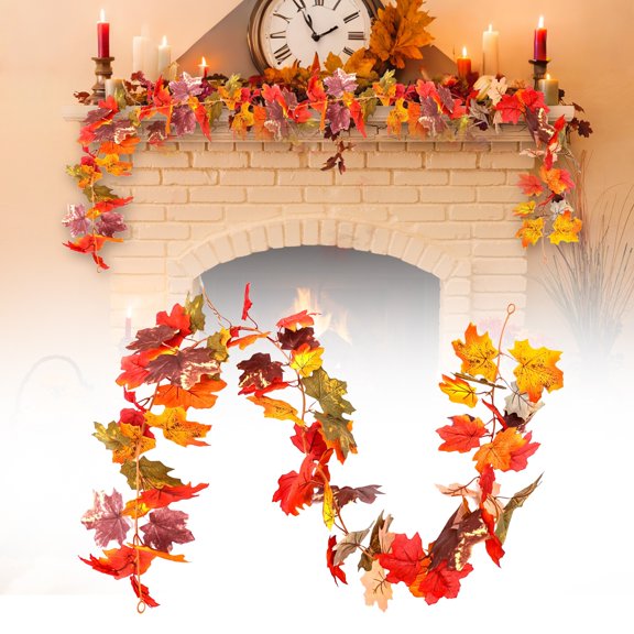 Fall Garland Maple Leaf, 66.93 Inches Piece Hanging Vine Garland Artificial Autumn Foliage Garland Thanksgiving Decor for Home Wedding Fireplace Party Christmas (Orange)