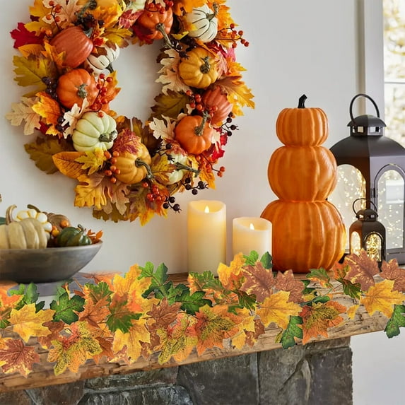 Fall Garland Maple Leaf, 68.89in/Piece Hanging Vine Artificial Autumn Foliage Thanksgiving Decor for Home Wedding Fireplace Party Christmas