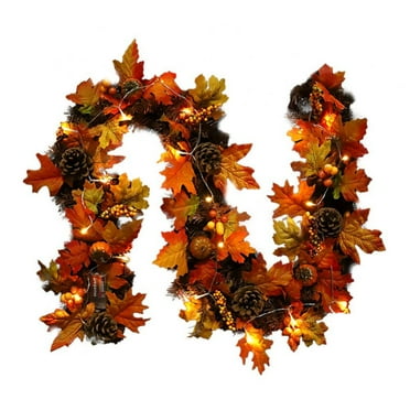 Fall Garland Maple Leaf, 6Ft/Piece Hanging Vine Garland Artificial Autumn Foliage Garland Thanksgiving Decor for Home Wedding Fireplace Party Christmas (With String Lights)