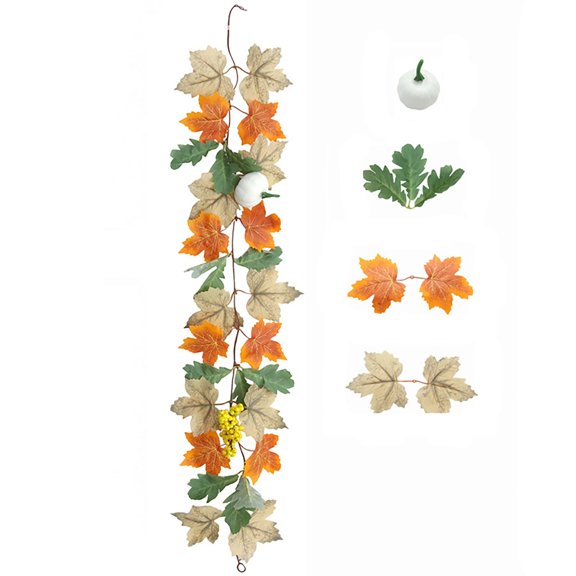 Fall Garland Maple Leaf, Autumn Hanging Vines Thanksgiving Halloween Home Door Wall Mantle Decor, Artificial Maple Leaf Vine Garland for Fireplace Christmas Party Wedding Indoor Outdoor