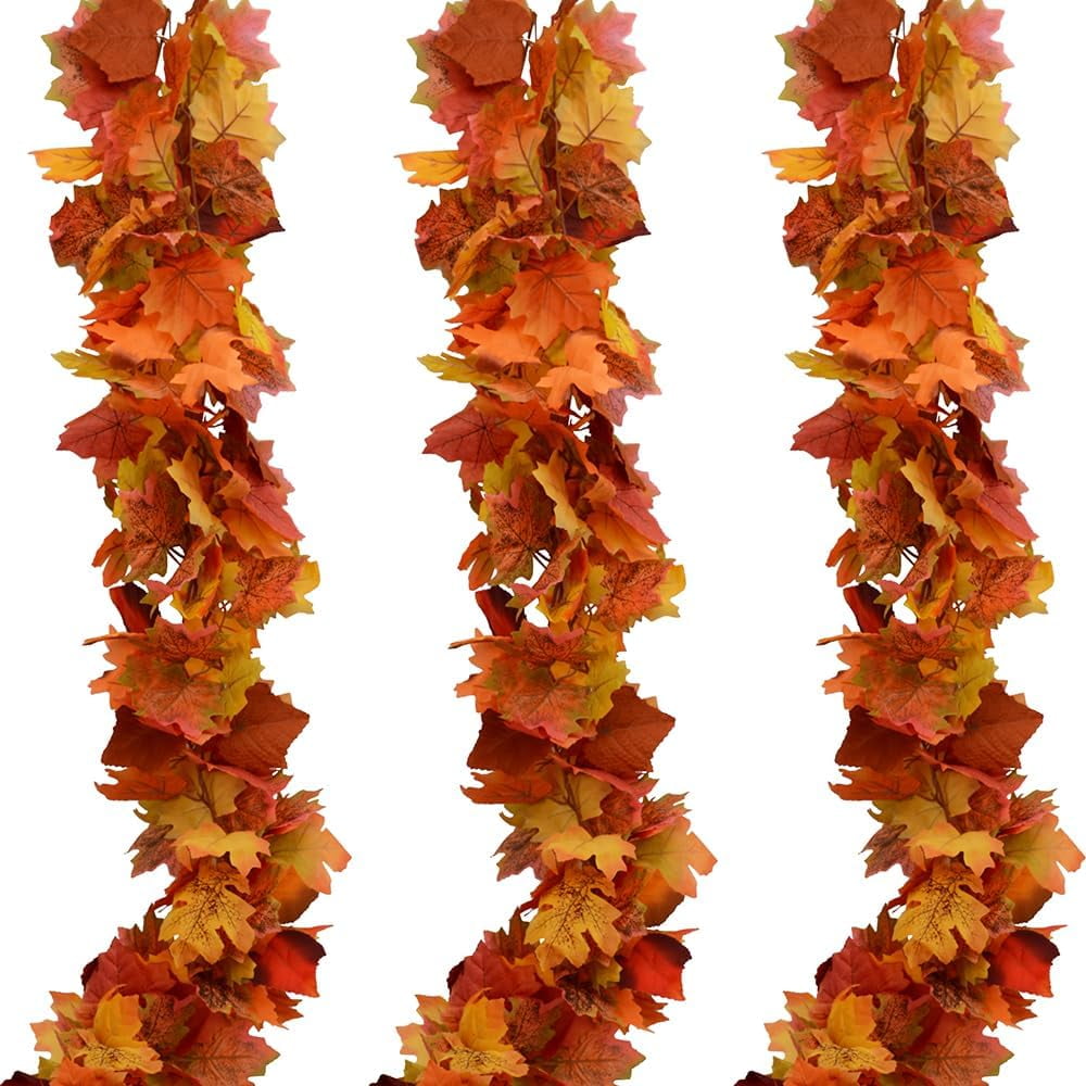 Fall Garland Maple Leaf Garland, 6 Ft/Piece, 3 Piece, Artificial Maple Leaves Hanging Vine, Thanksgiving Decor