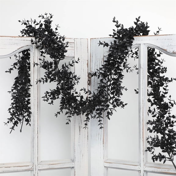 Fall Garland Maple Leaf Garland,Halloween Black Maple Garland Artificial Hanging Fall Leave Vines,Artificial Fall Autumn Foliage Garland Thanksgiving Halloween Decor,5.84 FT (Black)