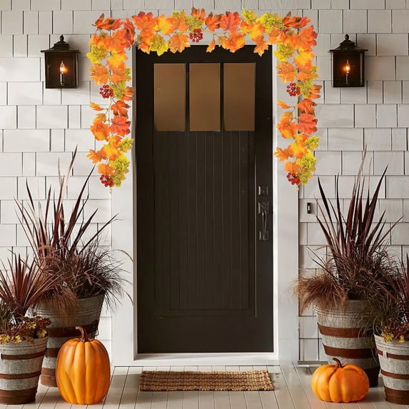 Fall Garland Maple Leaf, Hanging Vines Decor Artificial Fall Foliage Garland, 7 Colors Maple Foliage Vine Thanksgiving Decorations for Home Wedding Fireplace Party Christmas