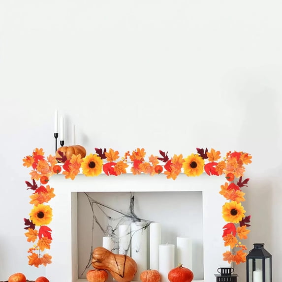Fall Garland Maple Leaf, Hanging Vines Decor Artificial Fall Foliage Garland, 7 Colors Maple Foliage Vine Thanksgiving Decorations for Home Wedding Fireplace Party Christmas