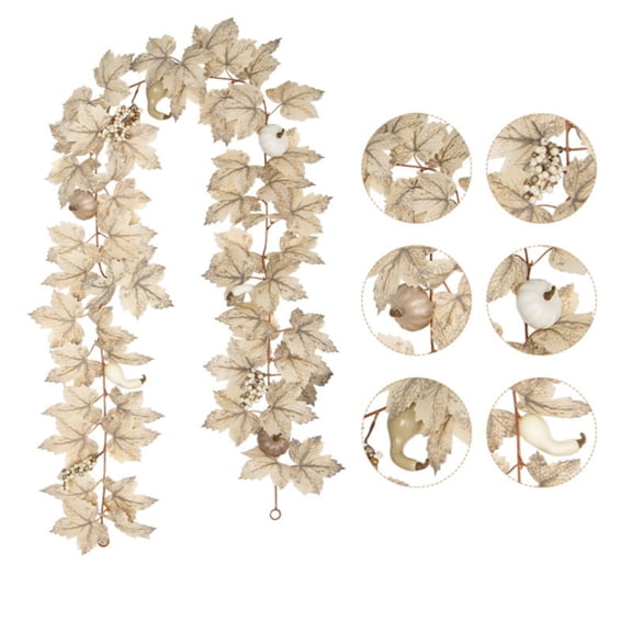 Fall Garland with Maple Leaves, Pumpkins and Berries, Artificial Autumn Garland for Fireplace Mantel, Front Door, Stair Railing, Thanksgiving Harvest Farmhouse Home Decoration, 1 PC