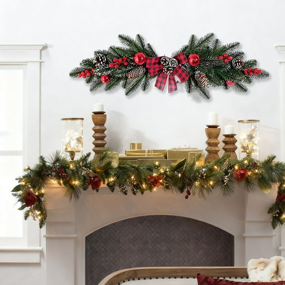 Fall Garland Outdoor - New Winter Wreaths Rattan For Front Door Large Christmas Wreath Artificial Green Wreath For Front Door Window Walls Christmas Decor Indoor Outdoor Home