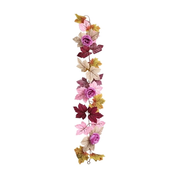 Fall Garland Pink Rose Maple Leaf Polyester Flexible & Fade Resistant for Mantel Doorway Table Thanksgiving Decorations Fall Decorations for Home by MPOISVA