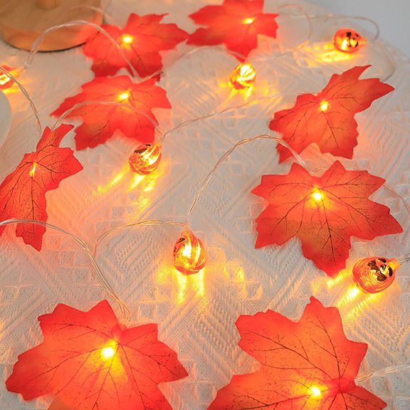 Fall Garland with Pumpkin Lights, Fall Decorations for Home, 40 LED 20ft Maples Leaves Fall Lights Battery Operated fot Halloween Thanksgiving Home Decor
