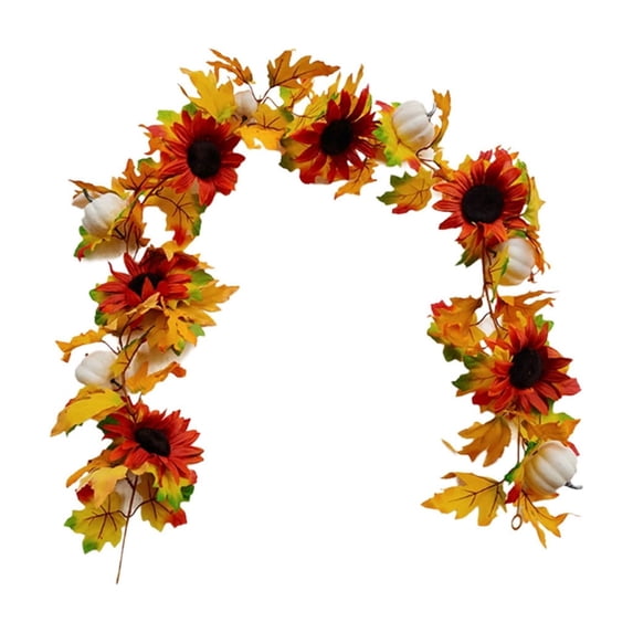 Fall Garland With Pumpkins Maple Leaf Sunflower Vine Plastic Realistic & Flexible for Railing Fireplace Door Frame Thanksgiving Decorations Fall Decorations for Home by MPOISVA