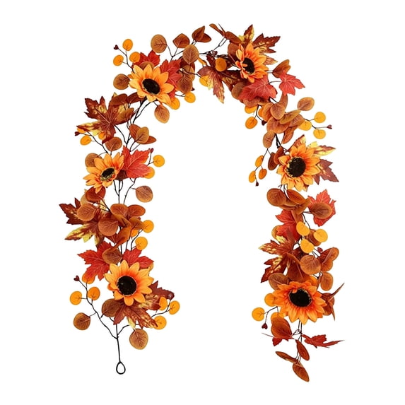 Fall Garland With Pumpkins Sunflower Maple Leaf Cloth Sturdy & Flexible for Wall Mantel Home Thanksgiving Decorations Fall Decorations for Home by MPOISVA