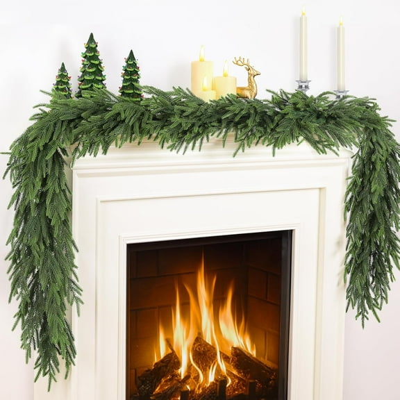 Fall Garland Real Touch Norfolk Pine Garlands, Realistic Christmas Garland Fire Resistant, Winter Artificial Green Garlands for Mantle, Stairs, Fireplace, Indoor Outdoor GarlaChristmas Decorations