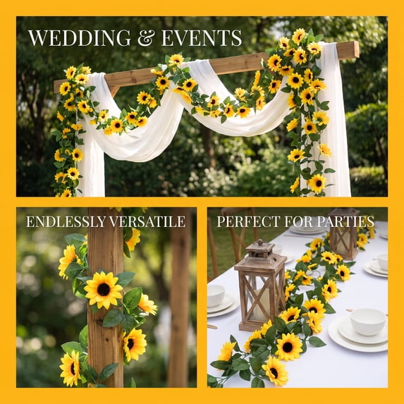 Fall Garland Sunflower Vine Plastic Realistic & Flexible for Indoor Wall Mounted Wedding Thanksgiving Decorations Fall Decorations for Home by MPOISVA