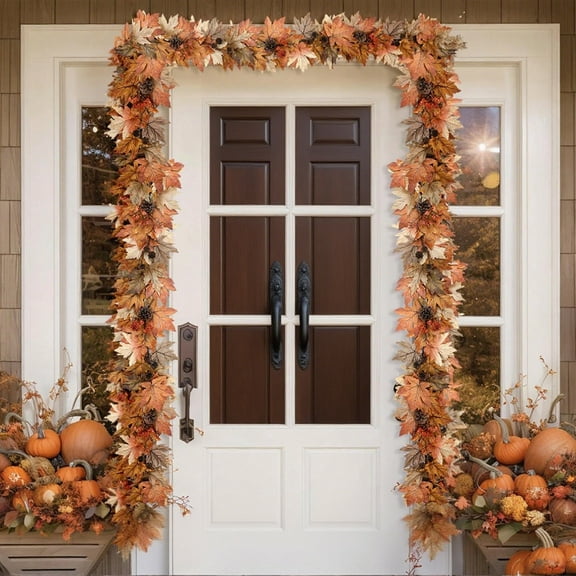 Fall Garland for Mantle, Artificial Maple Leaf Vine Thanksgiving Decor, Fireplace Mantle Swag, Indoor Outdoor Autumn Harvest Decorations for Home