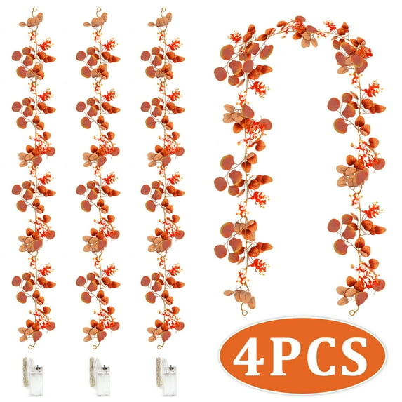 Fall Garlands Maple Leaf Thanksgiving Decorations Artificial Autumn Yellow Harvest Garland Hanging Vines for Home Wedding Fireplace Party Indoor Outdoor 22.96ft 4PCS Design 7