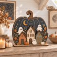 Fall Ghost House Wooden Block, Starry Attic Pumpkin Family Tabletop ...