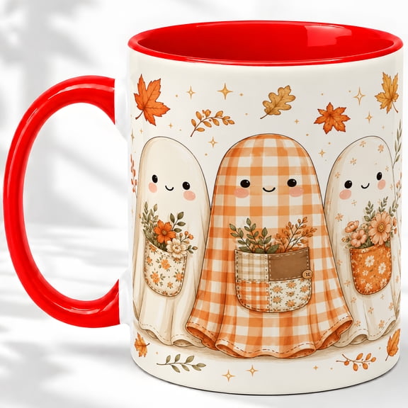 Fall Ghost Trio Accent Mug, 11oz Ceramic Coffee Cup for Halloween