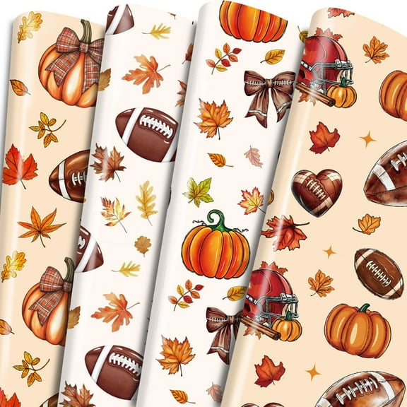 Fall Gift Wrapping Paper - 12 Pcs Football Maple Leaf Pumpkin Autumn Art Design Gifts Wrap Paper for Birthday Fall Celebrating Baby Shower Wedding Holiday Thanksgiving Harvest