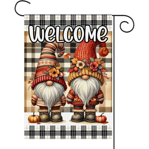 Fall Gnome Garden Flag 12×18 Inch Double Sided Burlap Gnome Welcome Autumn Pumpkin Flags Fall Leaves Harvest Country Seasonal Outdoor Vintage Decor Happy Thanksgiving Halloween Flag
