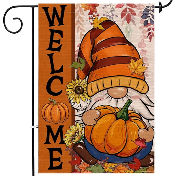 Fall Gnome Garden Flag, Fall Decor Gnomes Yard Flag 12.5x18 Double Sided Autumn, Fall Garden Flags Pumpkin Leaves Signs Home Decorations Rustic Welcome Outdoor Farmhouse Thanksgiving