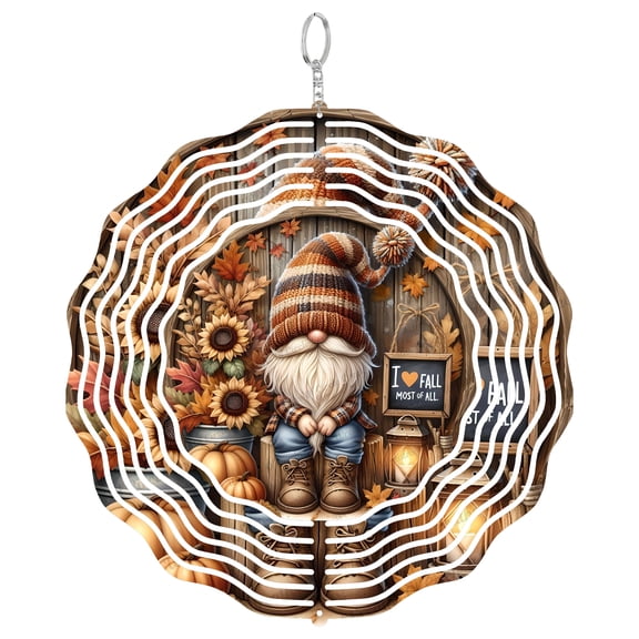 Fall Gnome I Love Fall Stained Glass Suncatcher, UV Printed Tinplate Round, Sunflower Pumpkin Art, Plaid Decor,