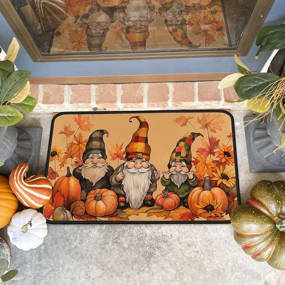 Fall Gnome Pumpkin Decorative Door Mat 30 X 17 Inch, Fall Gnome Pumpkin Maple Leaves Doormat Indoor Outdoor Entrance Floor Mat Non Slip Autumn Thanksiving Decor Rubber Welcome Mats
