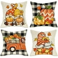 thumbnail image 1 of Fall Gnome Pumpkin Decorative Throw Pillow Covers 18x18 Set of 4, Autumn Truck Buffalo Plaid Check Porch Patio Outdoor Pillowcase, Maple Leaves Thanksgiving Farmhouse Cushion Case Home Decor, 1 of 6