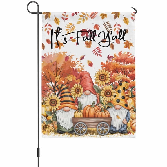 Fall Gnome Pumpkin Garden Flag 12 x 18 Inches, Sunflower Fallen Leaves Harvest Weather Proof Outdoor Patio Flags Double Sided Small Garden Decoration for Yard Outside Home