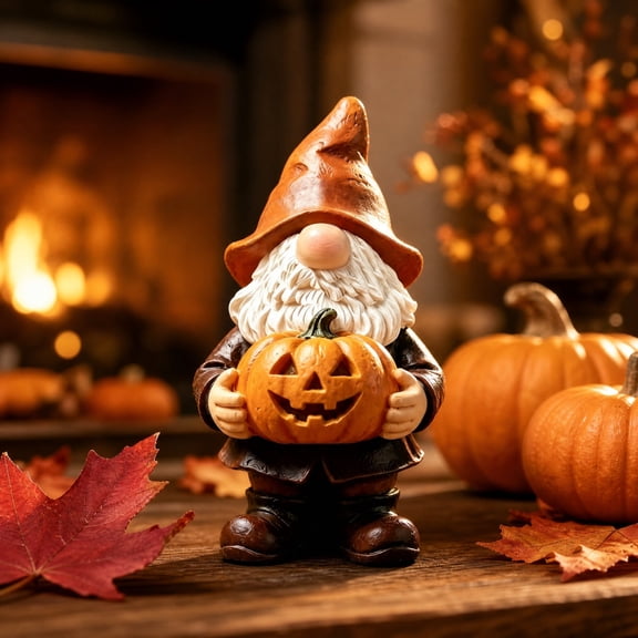 Fall Gnome Statue with Pumpkin - Perfect for Halloween & Thanksgiving Decor, Table Centerpiece, Holiday Gift & Home Display Ornament