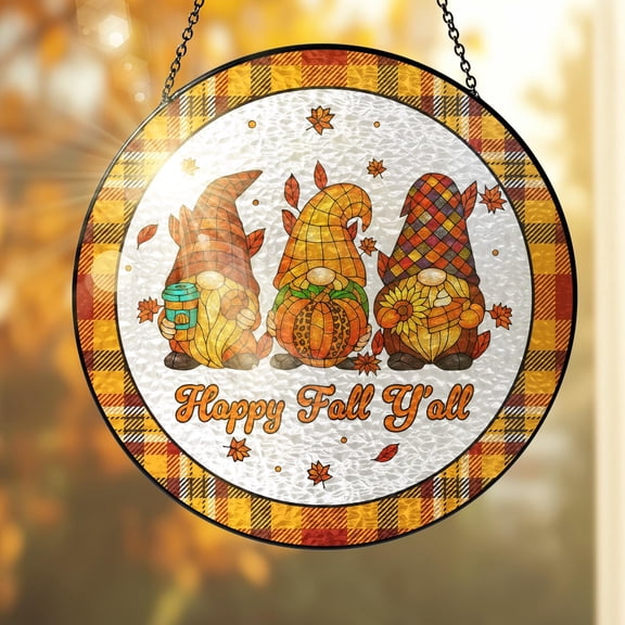 Fall Gnome Suncatcher, Glass-Effect Autumn Window Hanging Decor