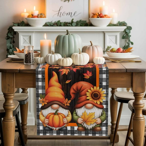 Fall Gnome Table Runner, Autumn Thanksgiving Kitchen Dining Table Decoration for Home Party Decor 13x108 Inches
