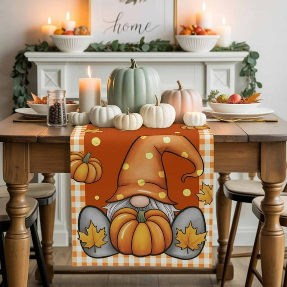 Fall Gnome Table Runner, Autumn Thanksgiving Kitchen Dining Table Decoration for Home Party Decor 13x48 Inches