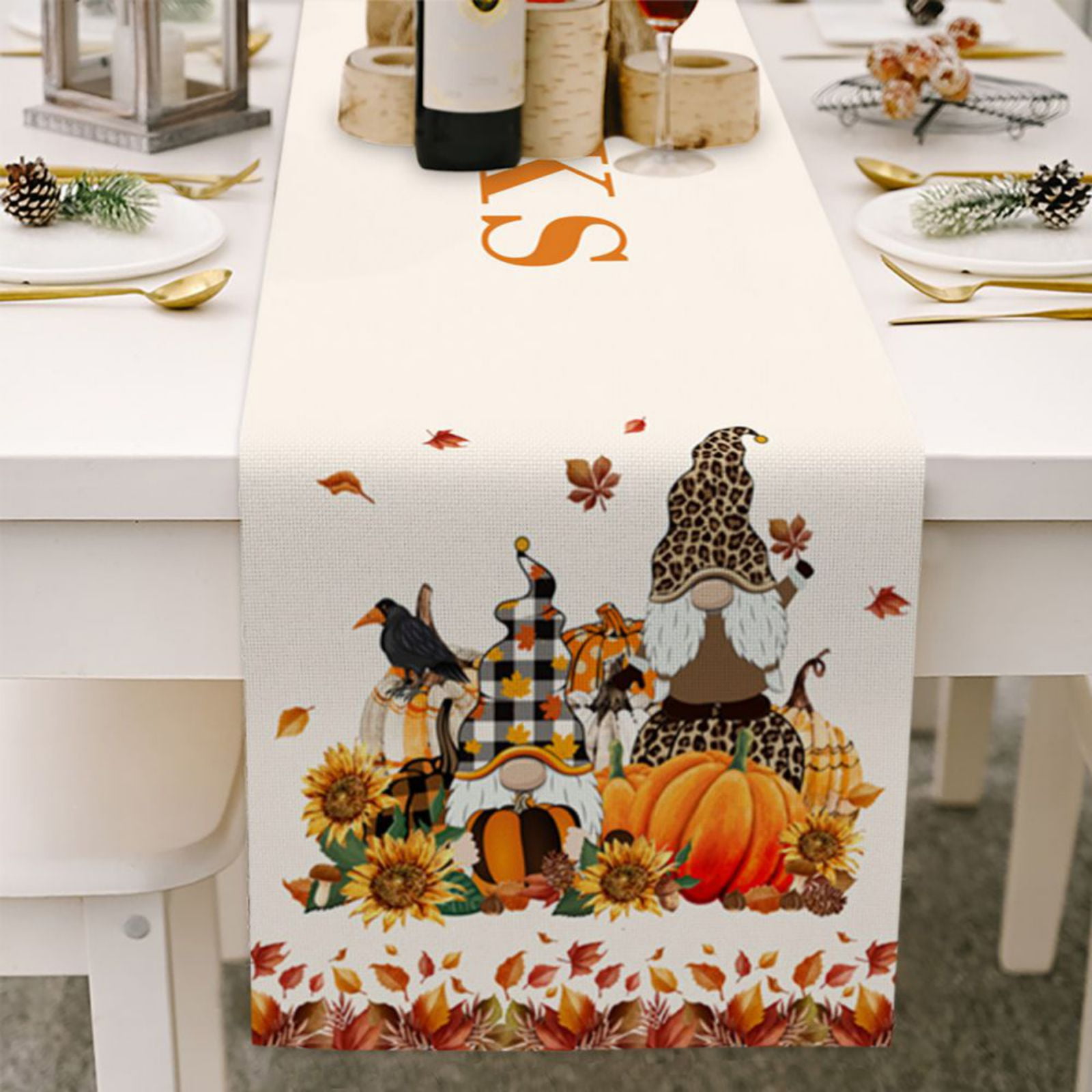 Fall Gnome Table Runner Thanksgiving Table Runner 13 x 70 Inch Long