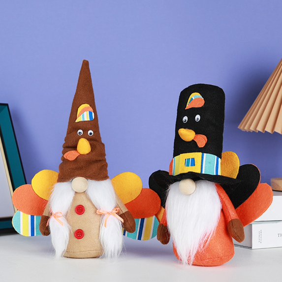 Fall Gnome Thanksgiving Decorations, Set of 2 Turkey Gnomes Plush Tomte Swedish Gnome Dolls, Autumn Harvest Tabletop Decor for Home Table Kitchen