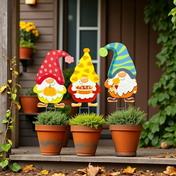 Fall Gnome Yard Stakes Set: PVC Autumn Porch Decor - Outdoor Fall Decorations - Made in USA