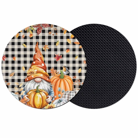 Fall Gnomes Coasters Set of 2, Absorbent Coasters for Drinks, Thanksgiving Pumpkins Maple Farmhouse Plaid Coaster for Desk Coffee Table Protection, Home Decor House Warming Gifts 4"