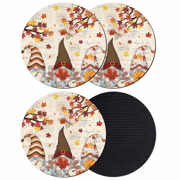 Fall Gnomes Coasters Set of 4, Absorbent Coasters for Drinks, Thanksgiving Maple Leaf Rustic Pumpkin Coaster for Desk Coffee Table Protection, Home Decor House Warming Gifts 4"
