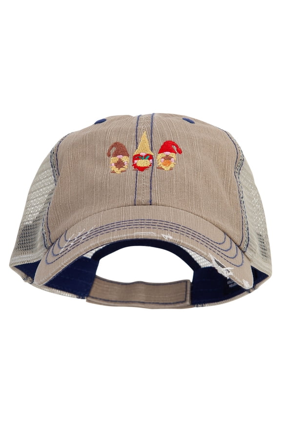 Fall Gnomes Embroidered Low Profile Special Cotton Mesh Cap - Khaki OSFM