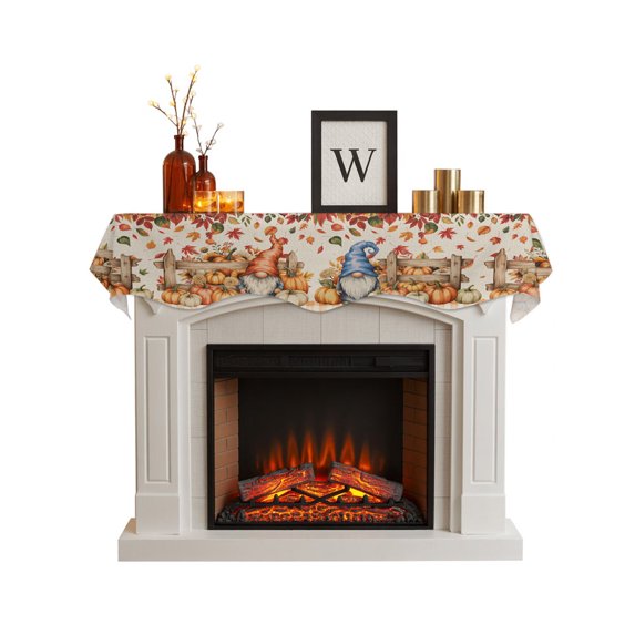 Fall Gnomes Fireplace Mantel Scarf Cover 90"Wx17"L,Fireplace Mantel Shelf Top Runner,Pumpkins Thanksgiving Leaves Autumn Retro Check Mantle Dresser Scarves Table Runner for Holiday Party Living Room