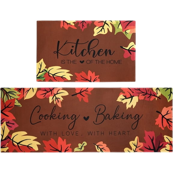 Fall Gnomes Kitchen Rugs and Mats Anti Fatigue, Buffalo Plaid Pumpkins Kitchen Mat Set of 2 Piece, Home Sweet Home Seasonal Thanksgiving Holiday Low-Profile Floor Rug 17.7"X47.2"+17.7"X23.6"
