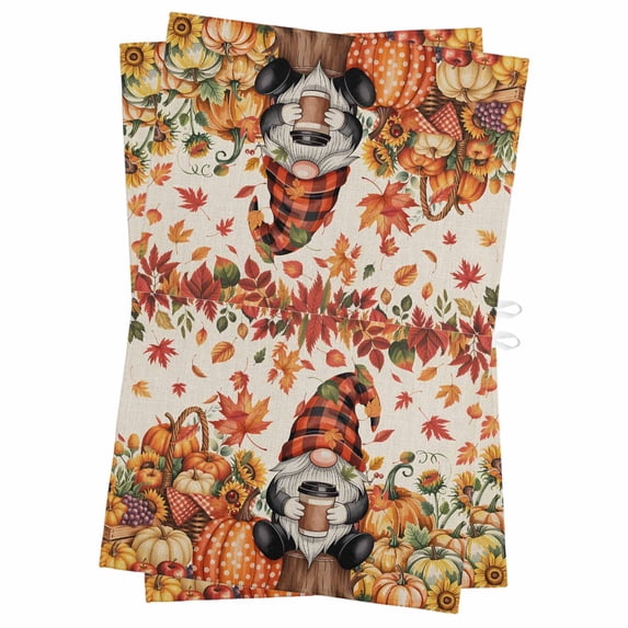 Fall Gnomes Kitchen Towels Set of 2, Water Absorbent Dish Towel, Thanksgiving Pumpkins Autumn Maple Retro Floral Decorative Hand Towels - Quick Drying Cloth for Cooking Baking, 18x28 Inch