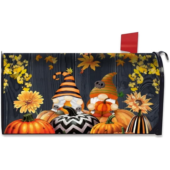 Fall Gnomes Mailbox Covers Magnetic Standard Size 18" X 21" Autumn Pumpkins Sunflower Mailbox Cover Funny Fall Magnetic Post Mailbox Wraps Wraps Letter Box Cover for Home Garden Yard Decor