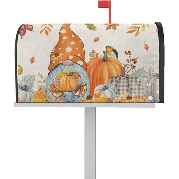 Fall Gnomes Mailbox Covers Magnetic Standard Size, Thanksgiving Pumpkin Magnetic Mailbox Covers, Maple Leaf Botanical Mailbox Cover Post Letter Box Wrap Cover Welcome Garden Yard Outdoor Decorations